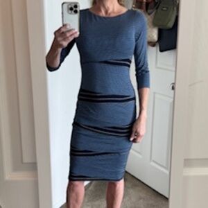 Anthropologie Bailey 44 Navy Striped Layered Jersey Column Dress, Sz M
